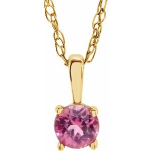 14K Yellow 3 mm Imitation Pink Tourmaline Youth Solitaire 14" Necklace