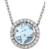 14K White Natural Aquamarine & .05 CTW Natural Diamond Halo-Style 16" Necklace