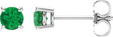14K White Gold 4mm Lab-Grown Emerald Earrings