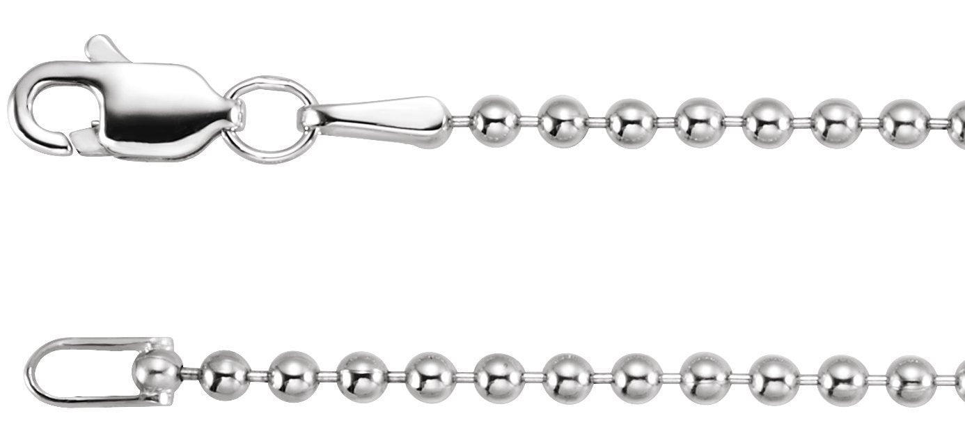 14K White Gold 1.8mm Hollow Bead 20" Chain