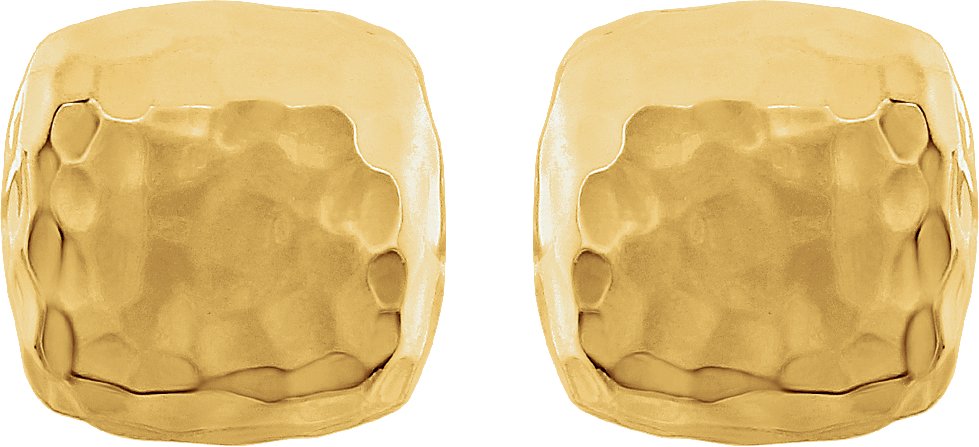 14K Yellow Gold Hammered Square Earrings