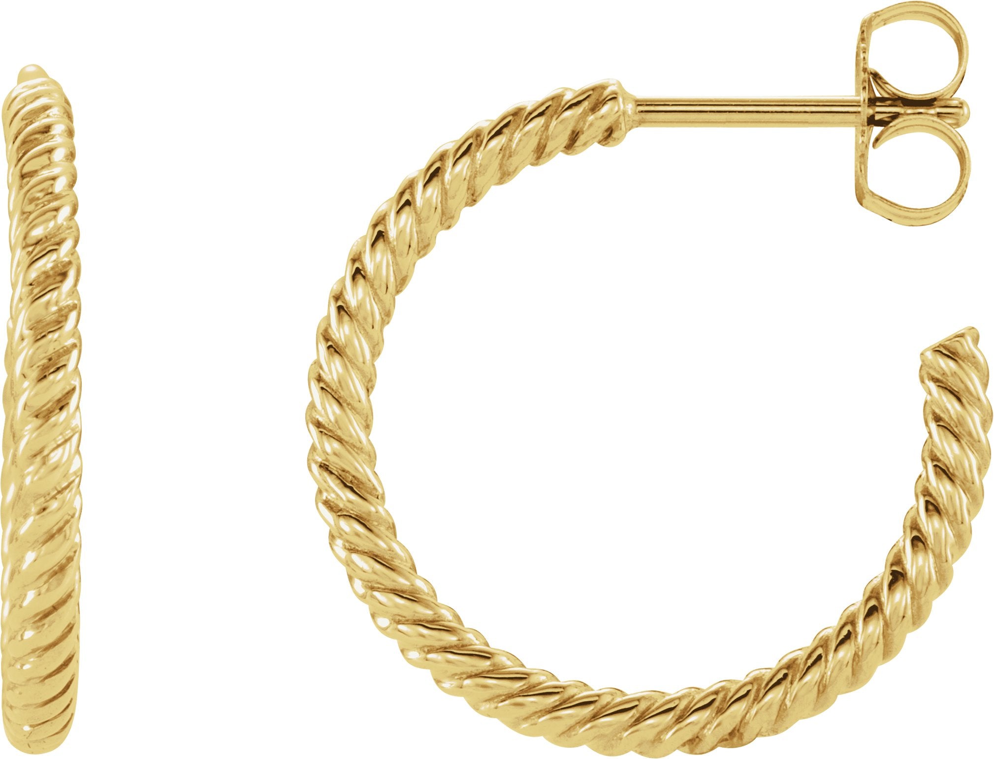 14K Yellow Gold Rope 17 mm Hoop Earrings