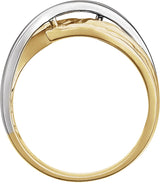 14K Yellow Gold/White Rhodium-Plated Criss-Cross Hammered Ring