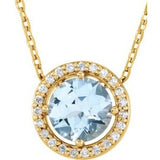 14K Yellow Natural Blue Zircon & .05 CTW Natural Diamond Halo-Style 16" Necklace