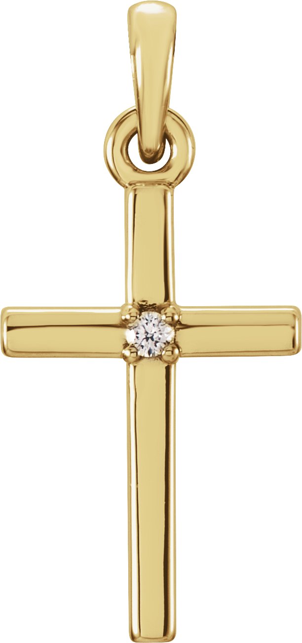 14K Yellow Gold .01 CT Natural Diamond Cross Pendant