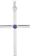 14K White Gold Natural Blue Sapphire Cross Pendant