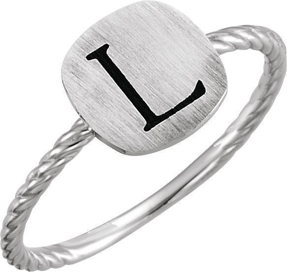 14K White Gold Be Posh® Engravable Rope Signet Ring