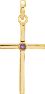 14K Yellow Gold Natural Amethyst Cross Pendant