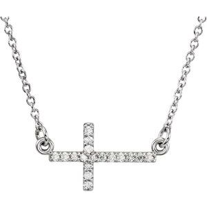 14K White .07 CTW Natural Diamond Sideways Cross 16-18" Necklace