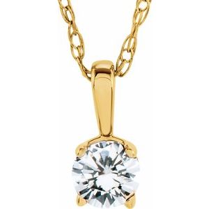 14K Yellow 3 mm Natural Diamond Youth Solitaire 14" Necklace