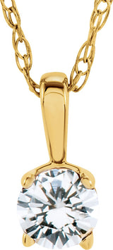 14K Yellow Gold 3 mm Imitation Diamond Youth Solitaire 14" Necklace