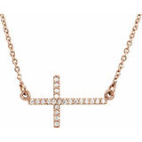 14K Rose 1/10 CTW Natural Diamond Sideways Cross 16-18" Necklace