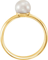 14K Yellow Gold 6.5-7 mm Cultured White Freshwater Pearl Ring