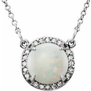 14K White 8 mm Natural White Opal & .05 CTW Natural Diamond 16" Necklace