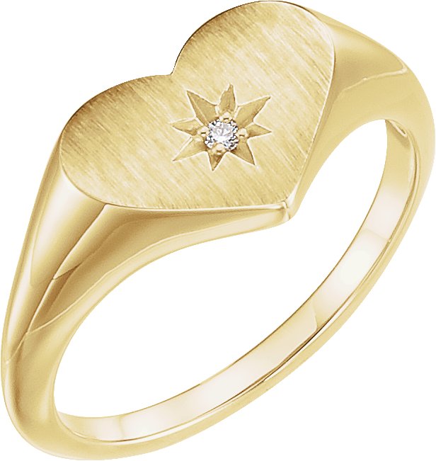 14K Yellow Gold .01 CT Natural Diamond 11.9mm Heart Starburst Ring