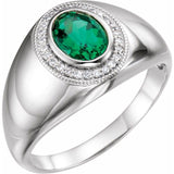 14K White Lab-Grown Emerald & 1/8 CTW Natural Diamond Halo-Style Ring