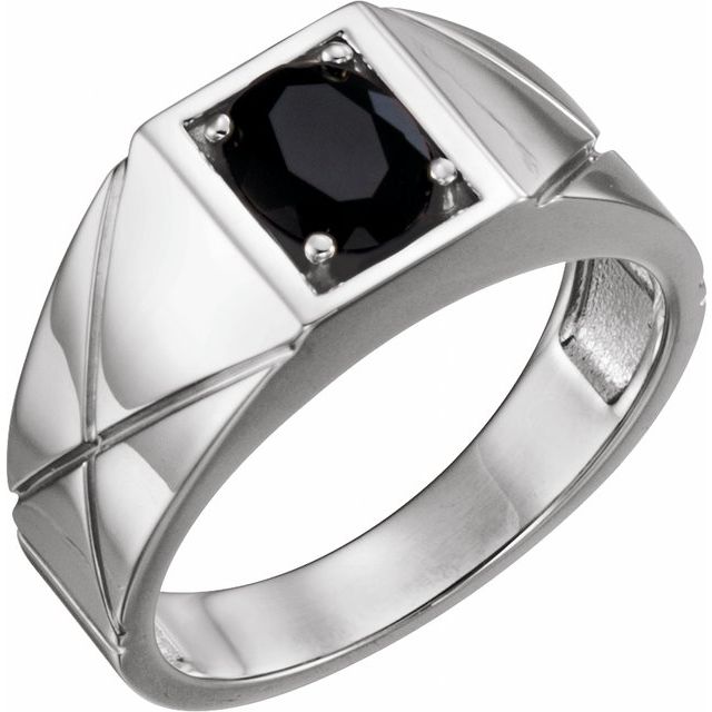 14K White Natural Black Onyx Ring