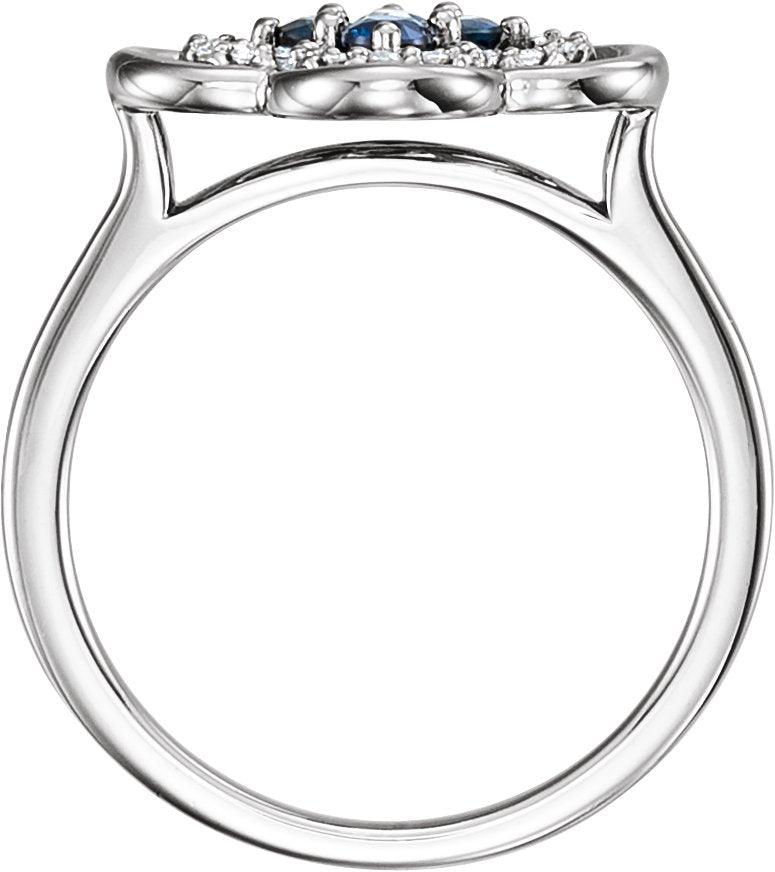 14K White Gold Natural Blue Sapphire & 1/10 CTW Natural Diamond Ring