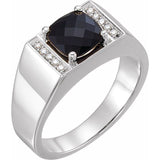 Sterling Silver Natural Black Onyx & 1/10 CTW Natural Diamond Ring