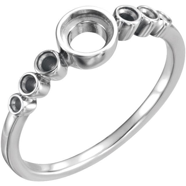 14K White 5mm Round Cabochon Accented Bezel Ring Mounting