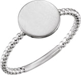 14K White Gold Be Posh® Engravable Beaded Signet Ring