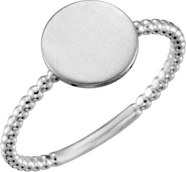 14K White Gold Be Posh® Engravable Beaded Signet Ring