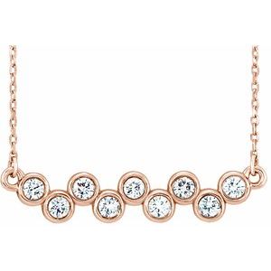 14K Rose 1/2 CTW Natural Diamond Bezel Set Bar 16-18" Necklace