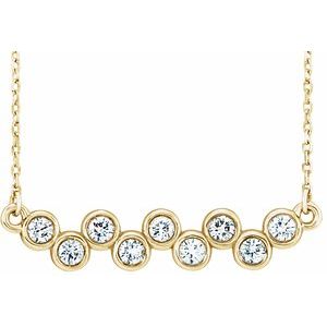 14K Yellow 1/2 CTW Natural Diamond Bezel Set Bar 16-18" Necklace