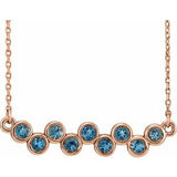 14K Rose Natural Aquamarine Bezel Set Bar 16-18" Necklace
