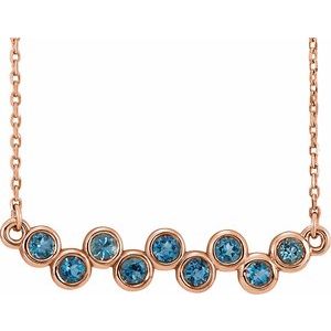 14K Rose Natural Aquamarine Bezel Set Bar 16-18" Necklace