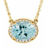 14K Yellow Natural Blue Zircon & .04 CTW Natural Diamond 16 1/2" Necklace