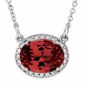 14K White Natural Mozambique Garnet & .04 CTW Natural Diamond 16 1/2" Necklace