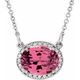14K White Natural Pink Tourmaline & .04 CTW Natural Diamond 16 1/2" Necklace