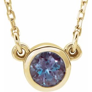 14K Yellow 4 mm Round Alexandrite Bezel Set Solitaire 16" Necklace