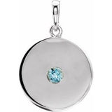 Platinum Natural Aquamarine Disc Pendant