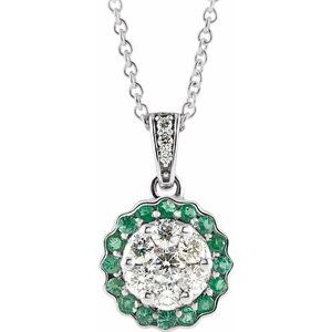 14K White Natural Emerald & 1/3 CTW Natural Diamond 16-18" Necklace