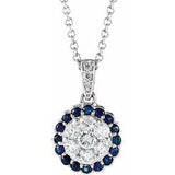 14K White Natural Blue Sapphire & 1/3 CTW Natural Diamond 16-18" Necklace