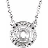 14K White 10 mm Round .07 CTW Natural Diamond Semi-Set 16" Necklace
