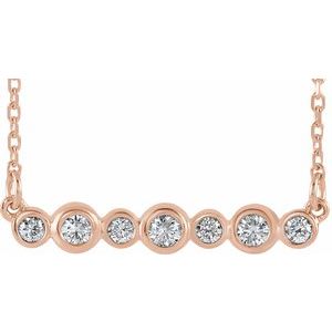 14K Rose 1/5 CTW Natural Diamond Bezel Set Bar 16-18" Necklace