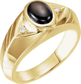 14K Yellow Gold Natural Black Star Sapphire & .04 CTW Natural Diamond Ring