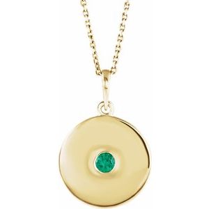 14K Yellow Natural Emerald Disc 16-18" Necklace