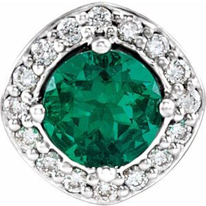 14K White Lab-Grown Emerald & .08 CTW Natural Diamond Pendant