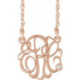 14K Rose Gold-Plated Sterling Silver 25 mm 3 Initials .02 CT Natural Diamond Script Monogram 18" Necklace