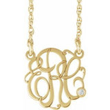 14K Yellow 20 mm 3 Initials .02 CT Natural Diamond Script Monogram 18" Necklace