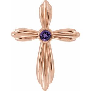 14K Rose Natural Amethyst Cross Pendant
