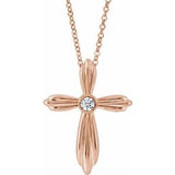 14K Rose .06 CTW Natural Diamond Cross 16-18" Necklace