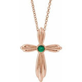 14K Rose Natural Emerald Cross 16-18" Necklace