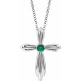Platinum Natural Emerald Cross 16-18" Necklace