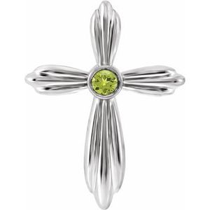 14K White Natural Peridot Cross Pendant