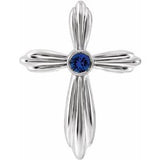 14K White Lab-Grown Sapphire Cross Pendant